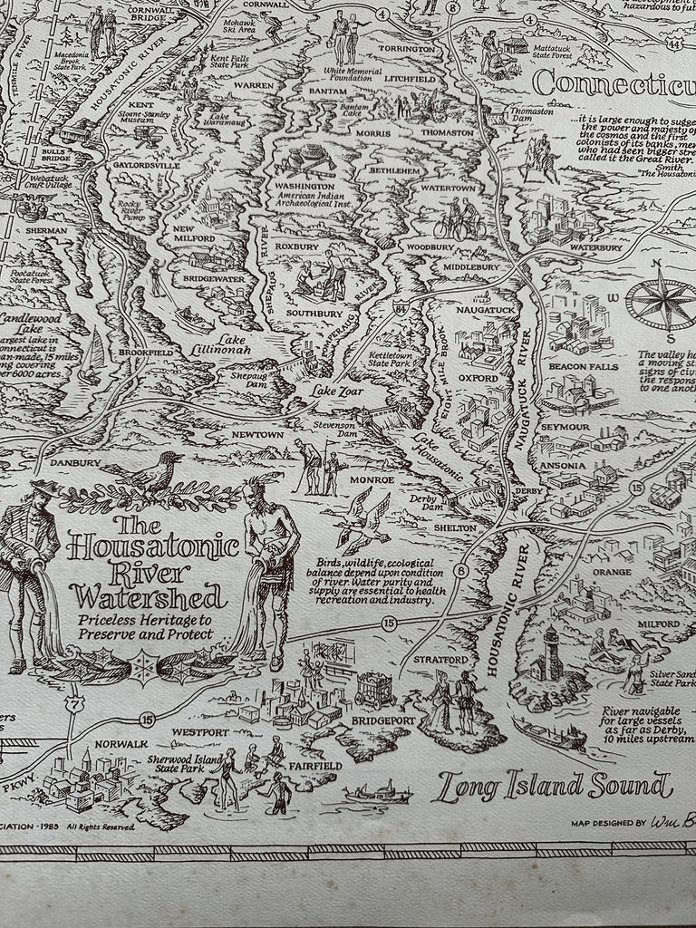 Housatonic Valley Association 1985 cartoon river preservation map by Braun