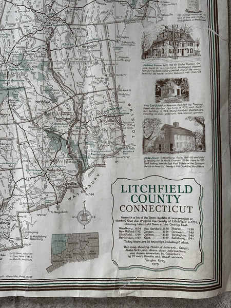 Litchfield County Connecticut 1975 Vaughn Gray pictorial vignettes views map