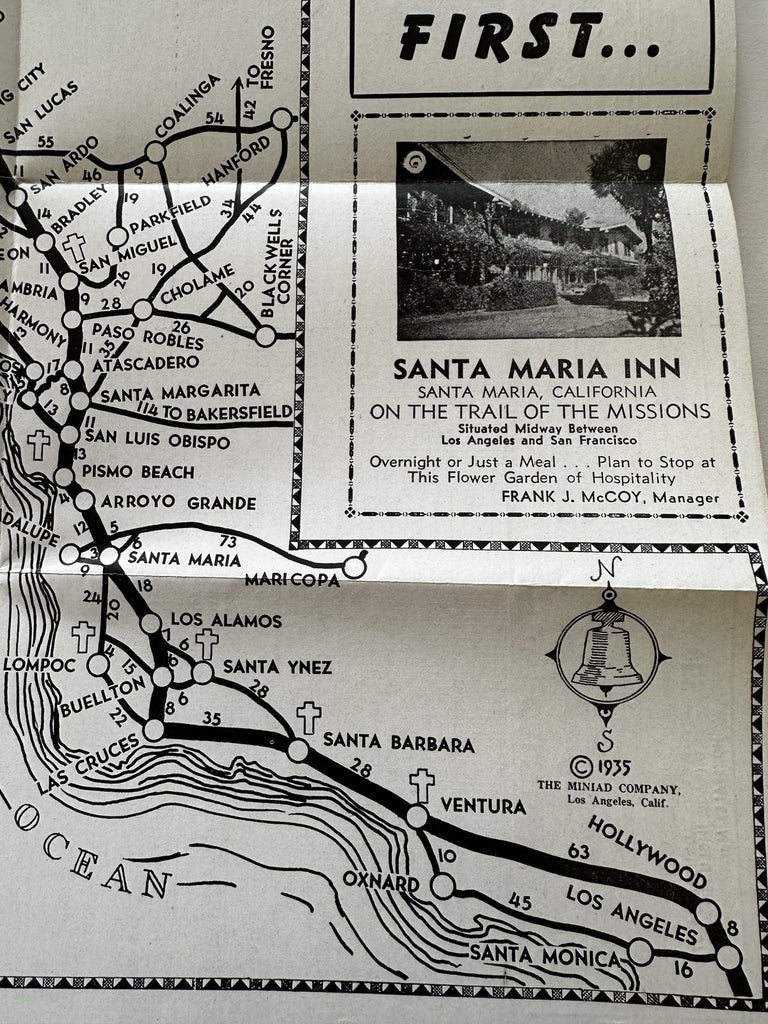 California Mission Trails Auto map 1935 advertising promo map