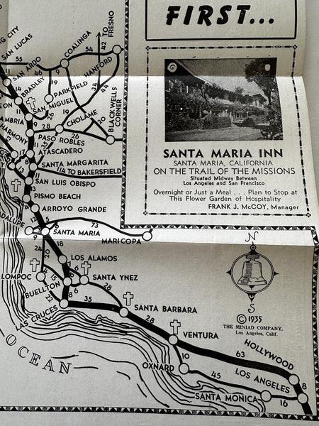 California Mission Trails Auto map 1935 advertising promo map