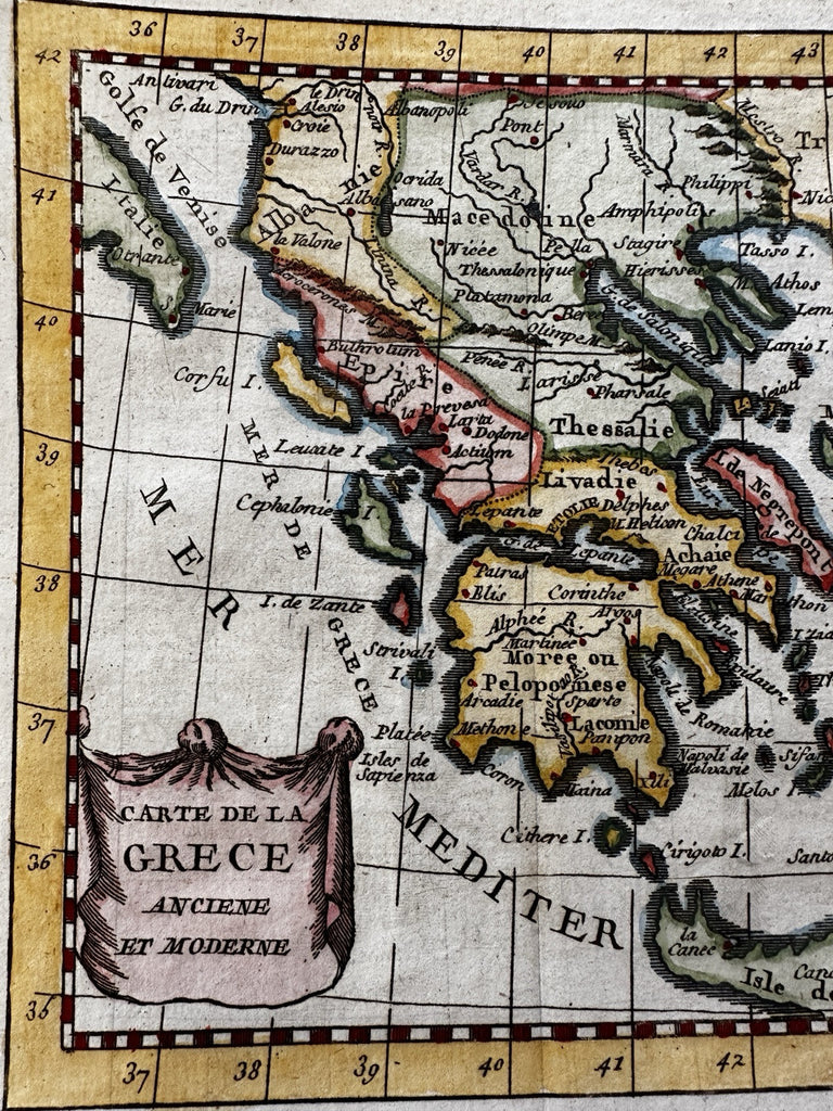 Greece Greek Islands Balkans Aegean Sea 1759 miniature map fine hand coloring