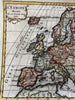 Europe continent 1759 charming miniature old engraved map w/ fine hand coloring