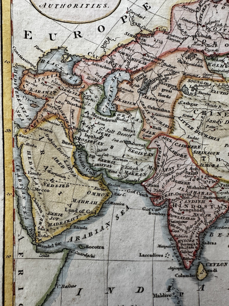 Asia Arabia Korea China Persia 1808 miniature engraved map w/ fine hand coloring