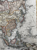 Asia Arabia Korea China Persia 1808 miniature engraved map w/ fine hand coloring