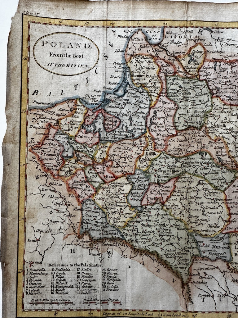 Poland w/ 31 Palatinates 1808 charming old engraved map w/ fine hand coloring