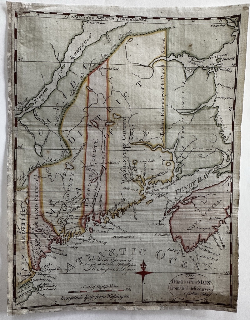 District of Maine 1793 Carleton pre-statehood engraved map w/ fine hand coloring