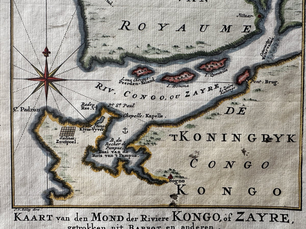 Congo river Africa Zaire 1760-70 Dutch Bellin Schley antique hand colored map