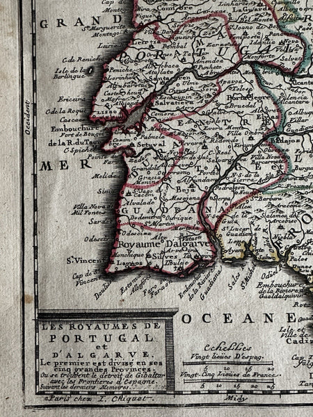 Portugal and Algarve 1719 Chiquet attractive engraved antique map