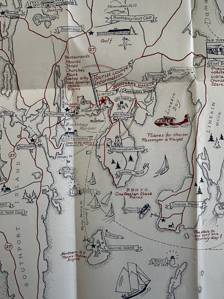 Boothbay Maine cartoon map by Ruth R Lepper c.1947 scarce tourist brochure