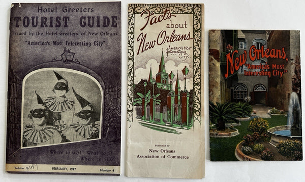 New Orleans tourist brochures lot x 3 Hotel guide c.1930-47 color pictorial