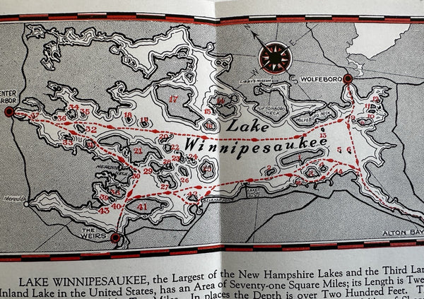 Lake Winnipesaukee NH steamship Mt. Washington c1940’s tourist brochure w/map