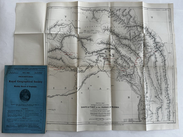 Tibet Afghan Boundary Sanpo Irawadi river Congo 1885 Geog. Society mag fldg maps