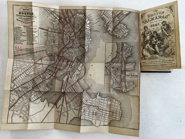 Boston Almanac 1867 city plan map & period advertising City & Business Directory