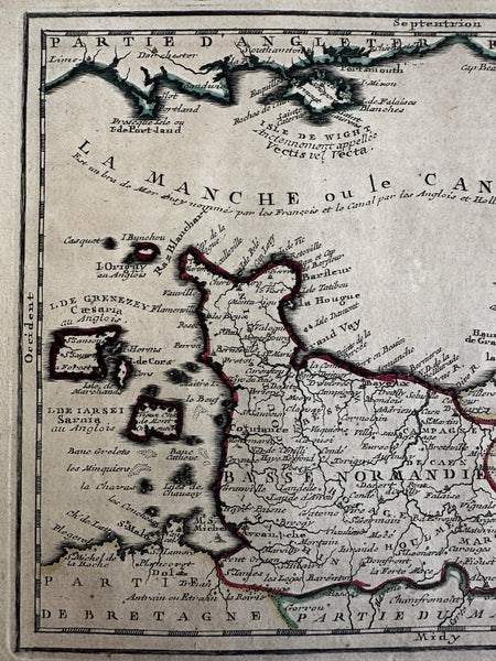 Normandy coastline France Canal 1719 Chiquet attractive engraved antique map