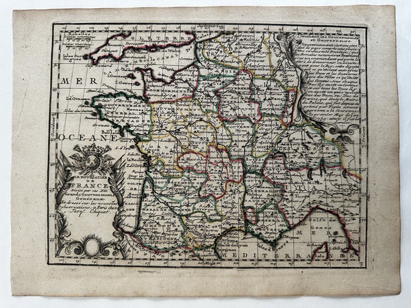 France nation decorative 1719 Chiquet attractive engraved hand color antique map