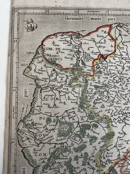 Northwest coast France Guînes c1620 Mercator- Hondius folio map early hand color