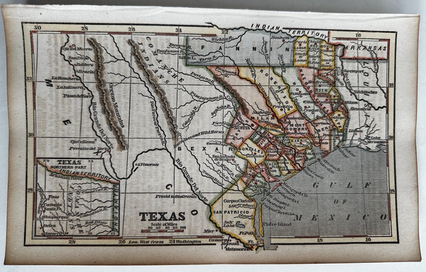 Texas state 1853 Ensign charming miniature hand color map