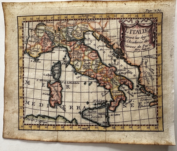 Italy Italia 1788 Toulouse rare map lovely hand color La Pologne Prussia Curland
