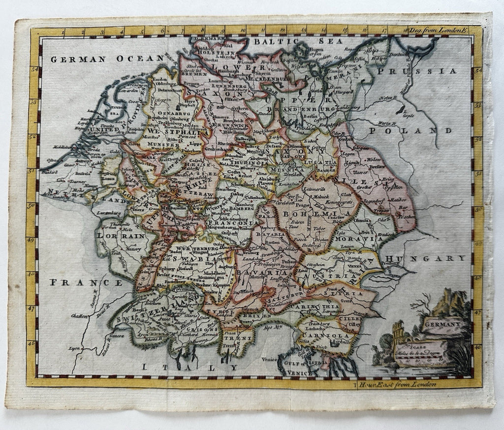 Germany Holy Roman Empire 1758 Jefferys lovely engraved hand colored small map