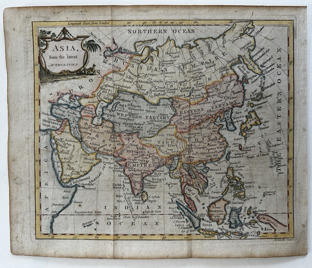Asia Arabia Mogol Empire India Tibet China 1799 Kincaid engraved hand color map