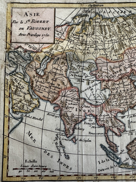 Asia India China Arabia 1750 (1783 issue) Vaugondy hand colored engraved map