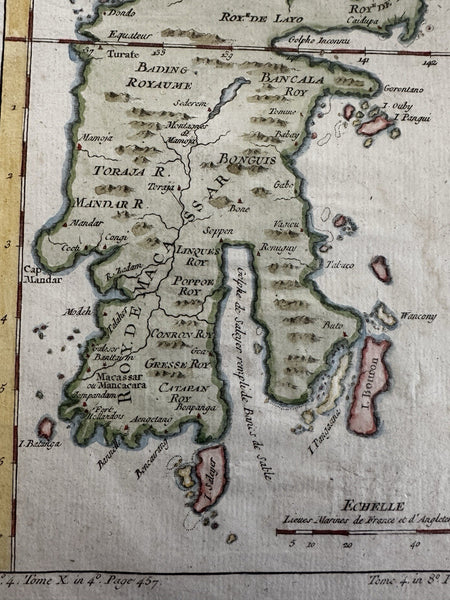 Celebes island Macassar Asia Indonesia c.1760 hand colored engraved map