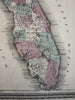 Florida great early state map 1870 Johnson large hand colored map w/Keys inset