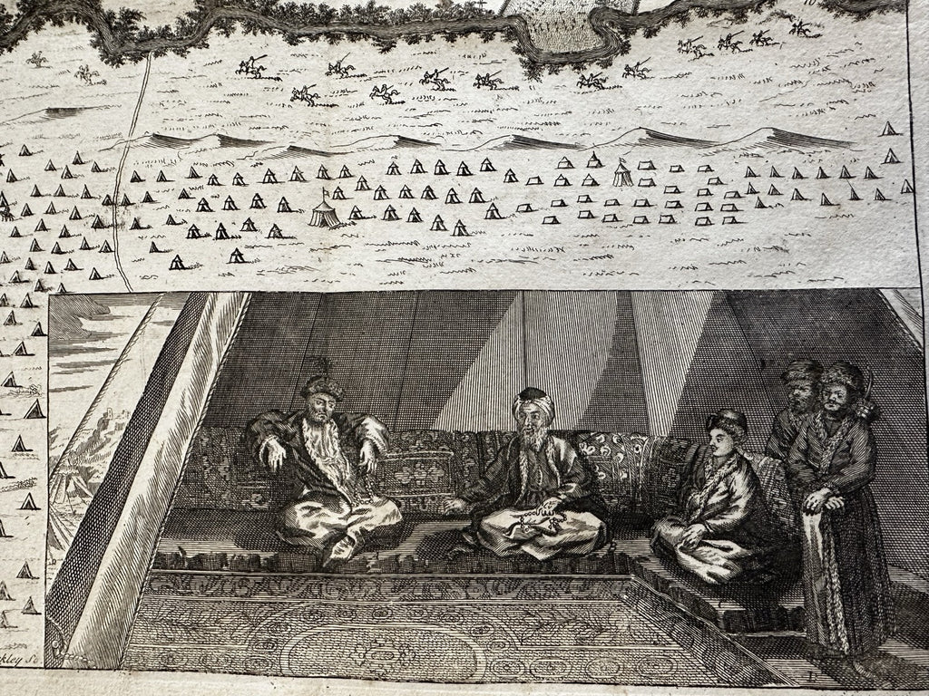 Turkey Pruth river vignette view 1727 rare military map de la Motraye journey