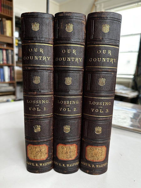 United States History by Lossing 1877 leather 3 vol set 100+ engravings & images