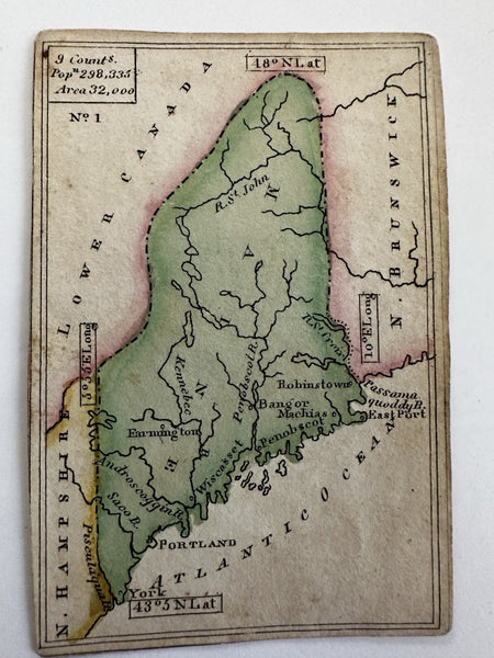 Maine state c.1820-24 rare Melish miniature state map original hand color
