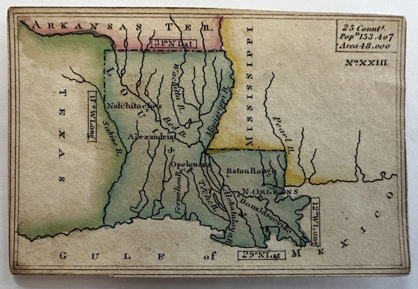 Louisiana state c.1820-24 rare Melish miniature state map original hand color