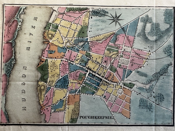 Poughkeepsie NY on Hudson river 1827 rare city plan map w/ original hand color