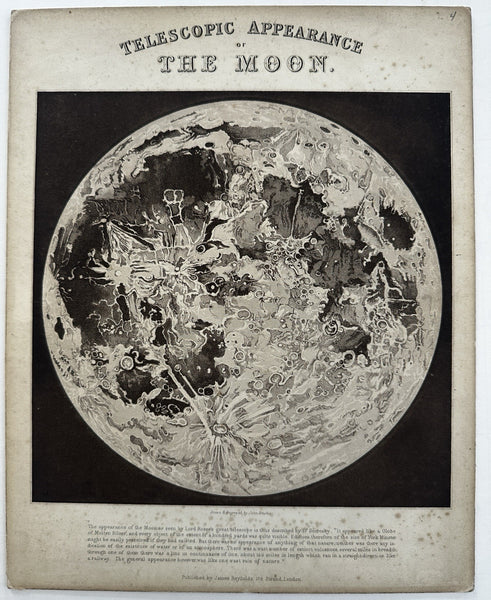 Rosse’s Telescopic Moon surface 1850’s hold to light tissue rare celestial print