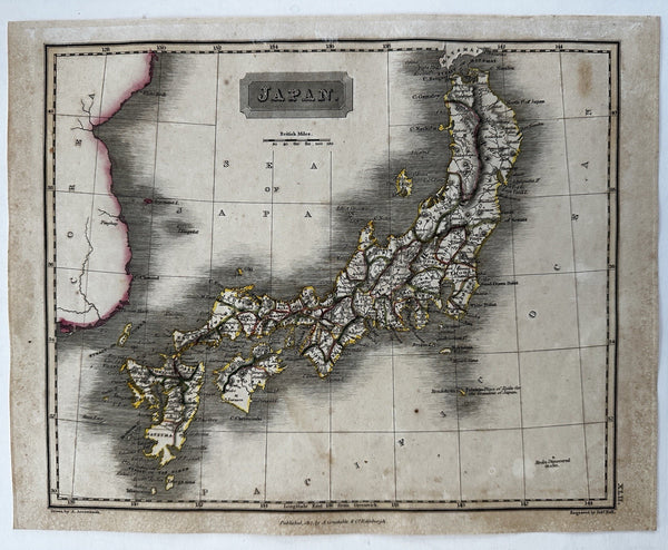 Japan Japanese islands Asia 1817 Arrowsmith & Hall rare engraved hand color map