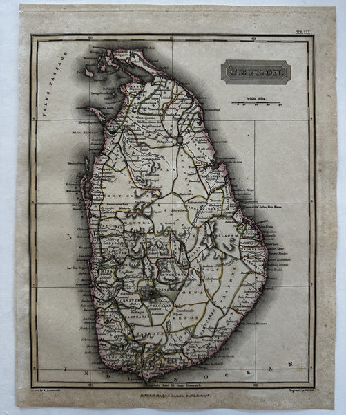 Ceylon island by itself Sri Lanka India 1817 Arrowsmith & Hall engraved hc map