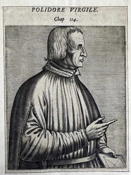 Roman poet Virgil 1584 Engraved portrait Thevet Virgile holding book