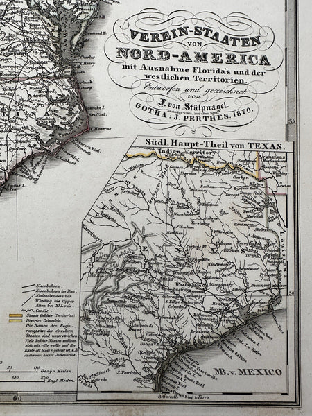 United States Texas German colony  1870 Stulpnage Stieler engraved color map