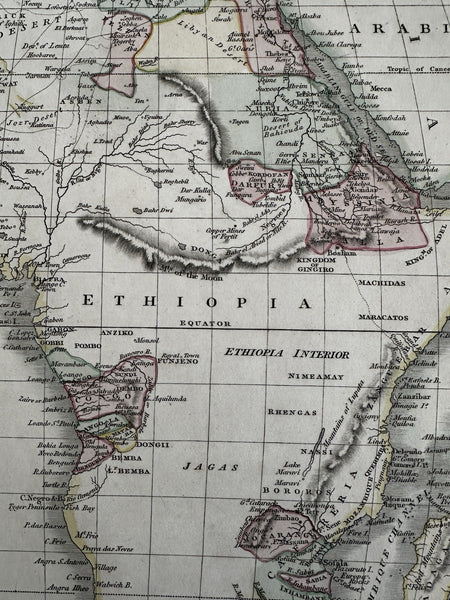 Africa continent huge Mts of Moon 1820 C. Smith scarce lovely hand colored map