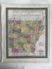 Arkansas state w/ canals early roads 1850-5 Cowperthwait beautiful old color map