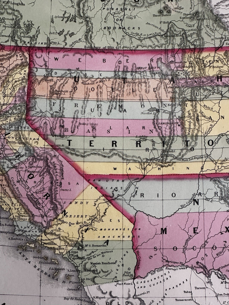 Territorial Utah Oregon American West 1854 Cowperthwait beautiful hand color map