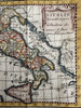 Italy Italia Italie 1714 scarce engraved hand colored miniature map