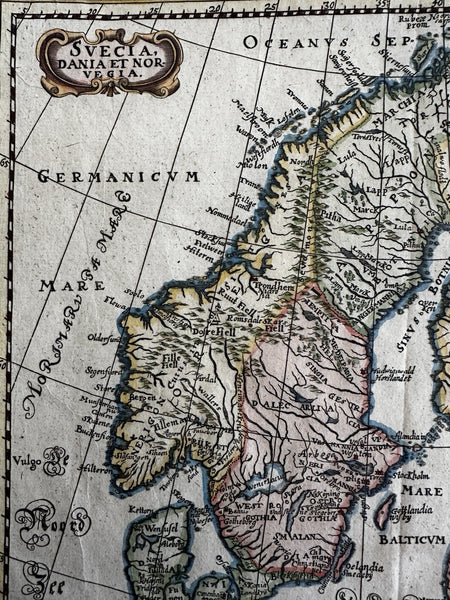 Ancient Scandinavia Norway Sweden Finland Denmark 1694 decorative hand color map