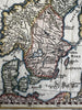 Ancient Scandinavia Norway Sweden Finland Denmark 1694 decorative hand color map