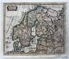 Ancient Scandinavia Norway Sweden Finland Denmark 1694 decorative hand color map