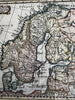 Ancient Scandinavia Norway Sweden Finland Denmark 1694 decorative hand color map