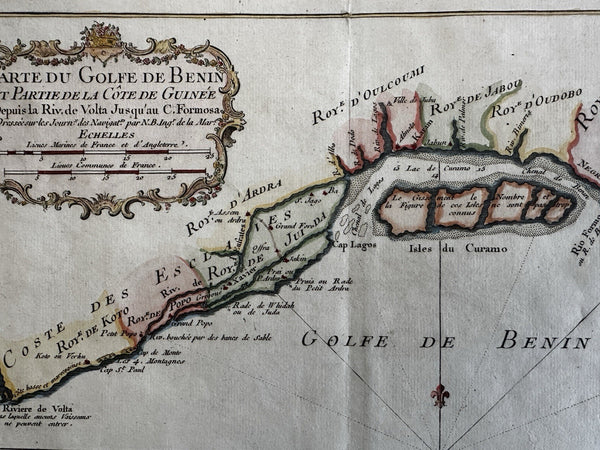 West Africa Gulf of Benin Guinea slave coast Juida 1747 decorative Bellin map