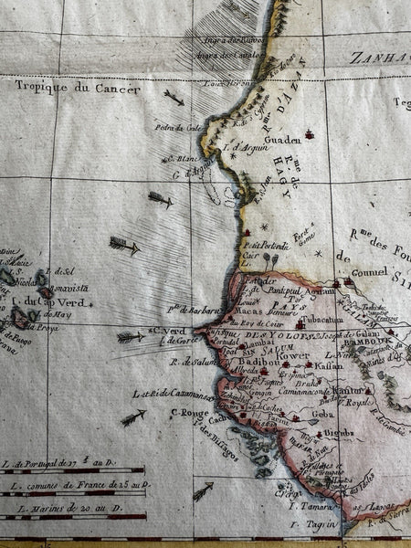 West Africa Morocco Senegal Gambia Guinea Mauritania Sahara 1780s Bonne hc map