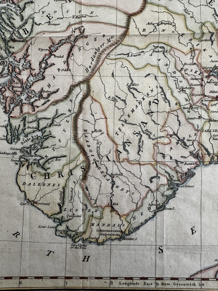 Southern Norway 1790 T. Cadell large map engraver Palmer hand colored lovely