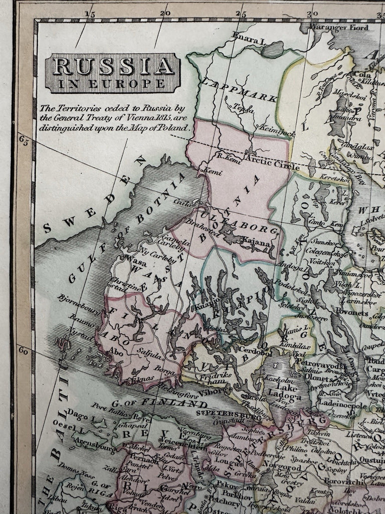 Russia in Europe with huge Poland 1820 Smith scarce gorgeous hand colored map