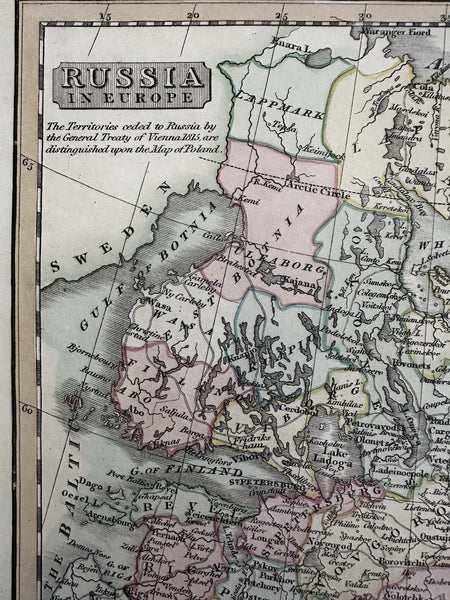 Russia in Europe with huge Poland 1820 Smith scarce gorgeous hand colored map